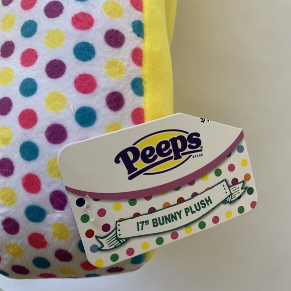 Huge Yellow Peeps Plush Stuffed  Easter Bunny w/ Rainbow Polka Dots Peep 17” 2PK - Picture 4 of 7